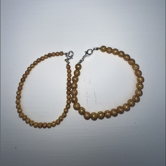 textured sparkly gold beaded adjustable bracelet set of 2 custom small business - Picture 3 of 5